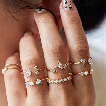 Bohemian Geometric Rings Sets Crystal Star Moon Flower Butterfly Constellation Knuckle Finger Ring Set For Women Fashion Jewelry daiiibabyyy